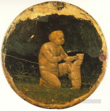  s - Putto y un perro pequeño en la parte trasera del Tondo berlinés Christian Quattrocento Renaissance Masaccio